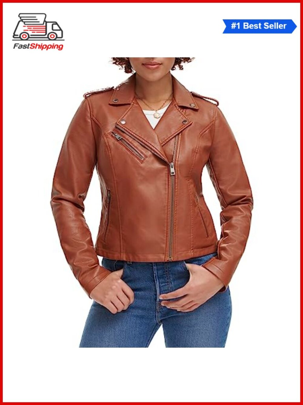 ✨ Faux Leather Asymmetrical Moto Jacket Snap-Down Lapels Epaulettes